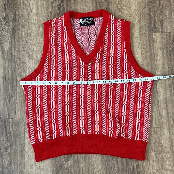 Vintage Leonardo Strassi 60s 70s Red Sweater Vest Sz L - Picture 5 of 11